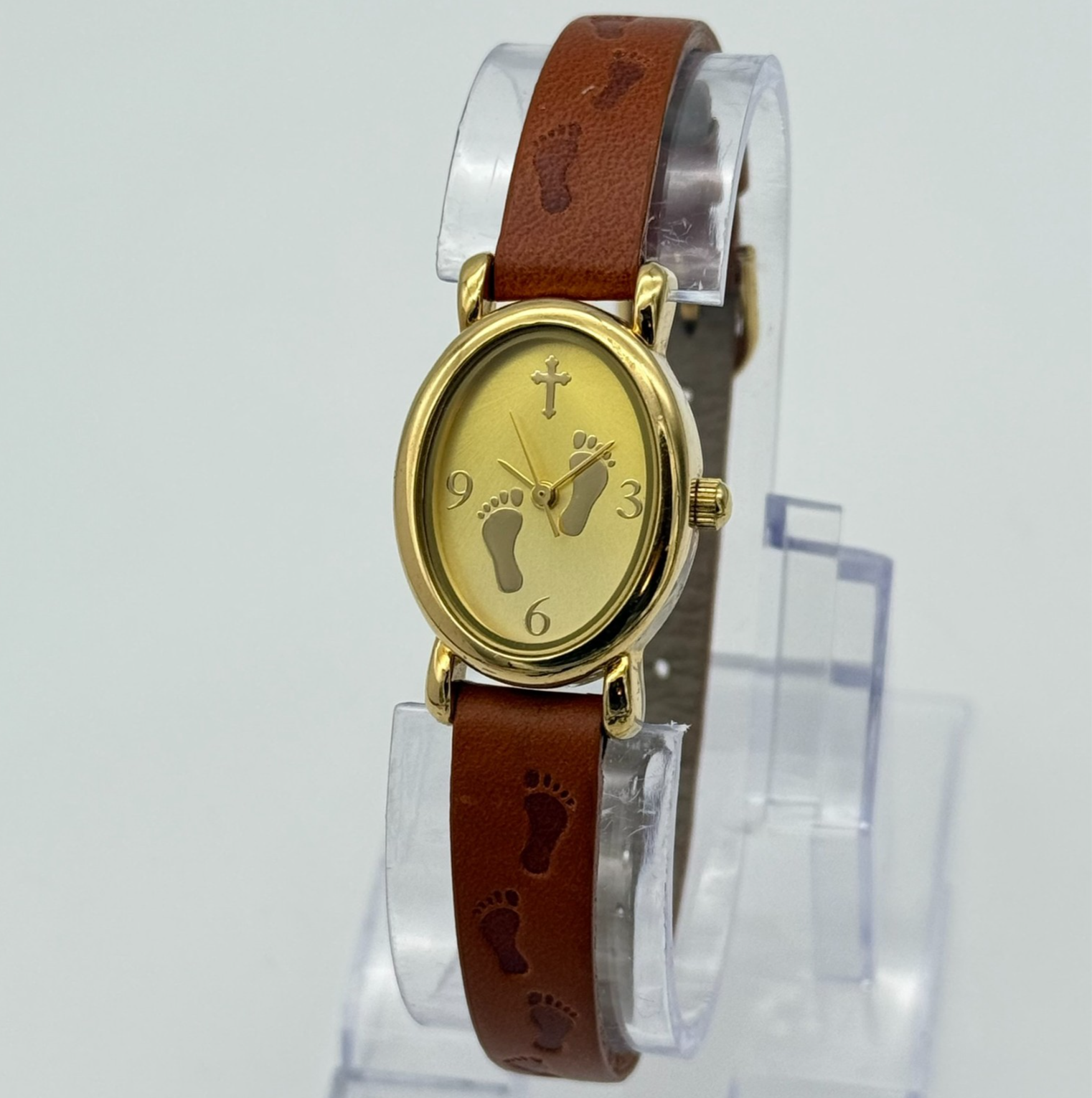 Women's Footprints in the Sand Proverb Gold Tone Christian Watch, Brown ...