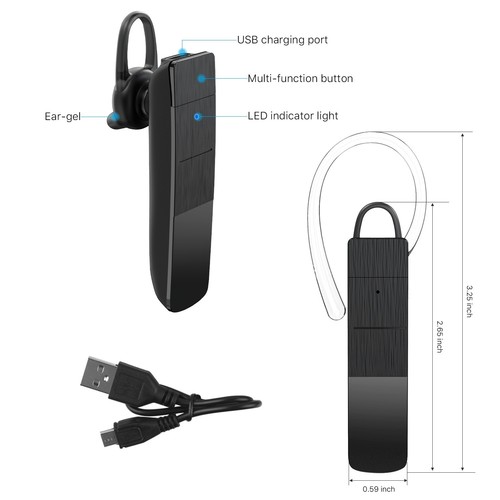 Mono Bluetooth Headset Noise Cancelling Wireless Ohrhörer für Arbeit Sport Wahlwiederholung - Bild 4 von 7