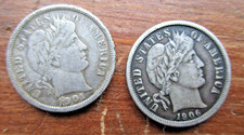Vintage U.S. DIMES (2) 1901 and 1906 Barber BEAUTIES!!!