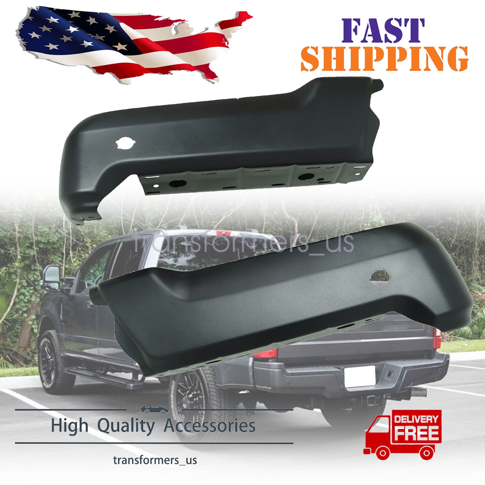 New Primered Rear Bumper Face Bar Pair For 2017-2022 Ford F-250 F-350 w/ Park US