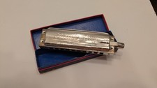Harmonic Music King Silver Chromatic Harmonica with Case Made In Japan Used Good