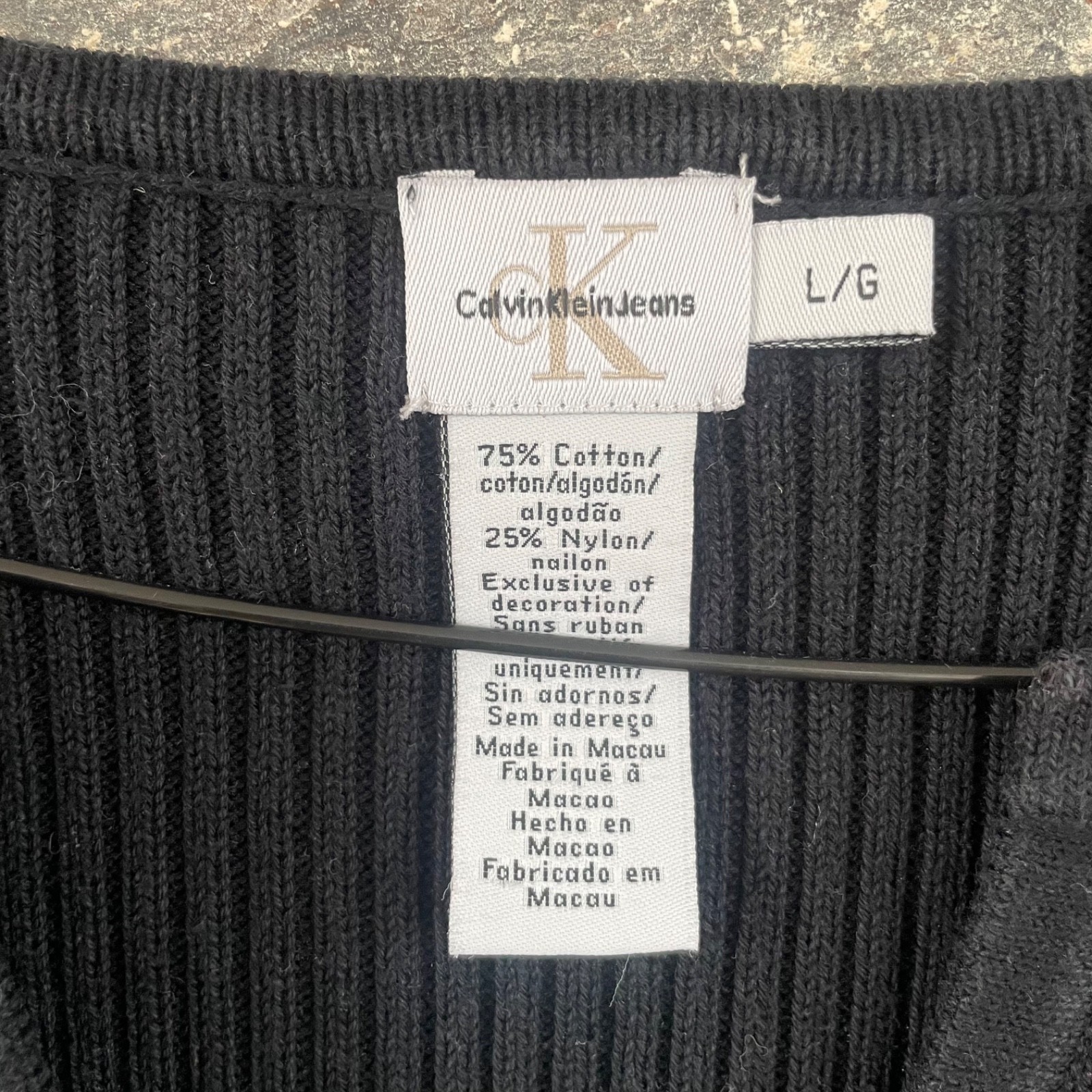 Calvin Klein Womens Black V-Neck Knit Ribbed Cotton Jumper L thumbnail 3