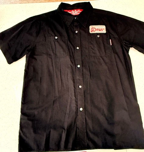 Deus Ex Machina Mens M Work shirt Black Australia Embroidered Sewn Motorcycle image 3