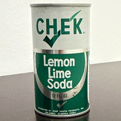 CHEK Lemon Lime Soda 12 fl oz Soda Can Pull Tab Green White Silver