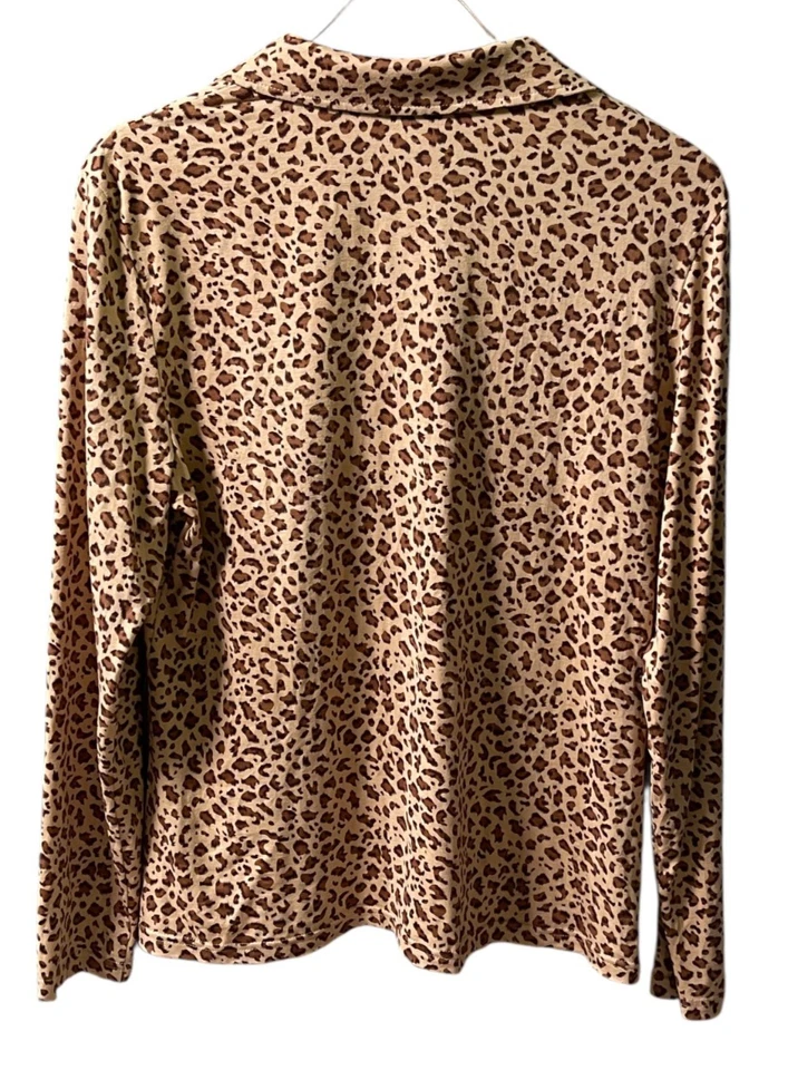 Blusa J.McLaughlin Estampado Leopardo Botón Frontal Seda-Spandex XL Foto 3 de 4