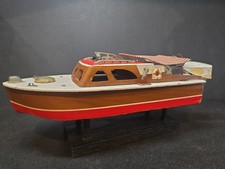 XR Vintage Wooden Battery Operated Toy Boat With Outboard See Details 
