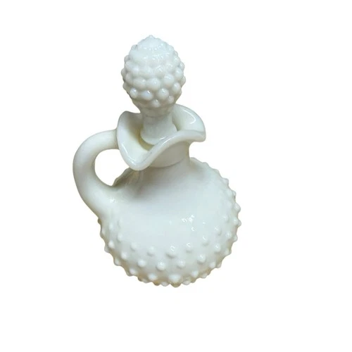 Vintage Avon White Milk Glass Hobnail Cruet Decanter Bottle with Stopper 5”