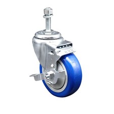 4 Inch Blue Polyurethane Wheel Swivel 10mm Threaded Stem Caster with Brake