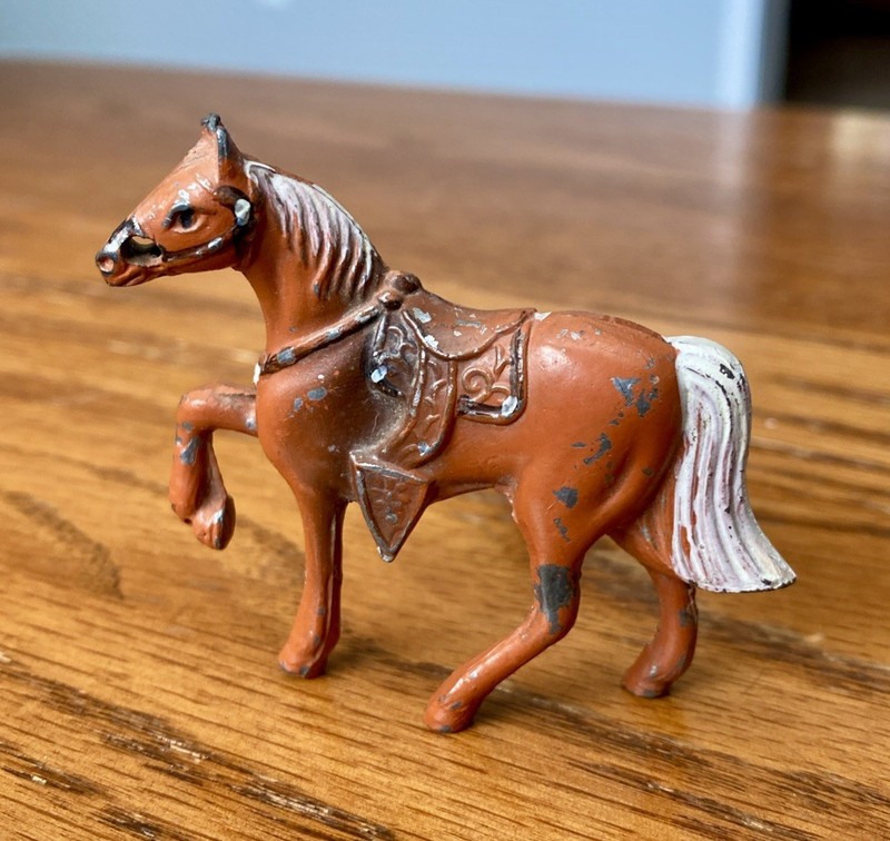 Vintage Miniature Toy Horse Metal Palomino Horse 2” Cold Painted 