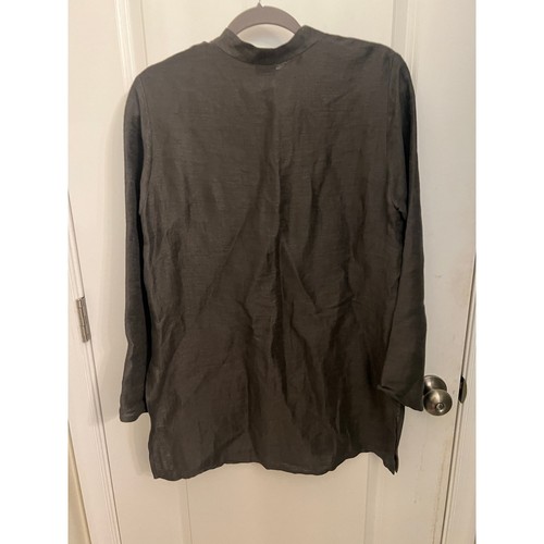 Eileen Fisher Mandarin Frog Closure Linen Cotton S Brown Blouse Lagenlook Luxury - Picture 2 of 8