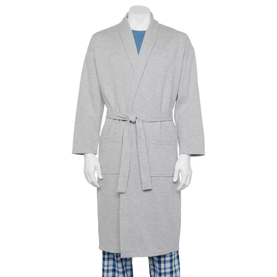 Croft & Barrow Grande y Alto Para Hombre Azul Gris Clásico Tejido Waffle Chal Cuello Bata Foto 3 de 3
