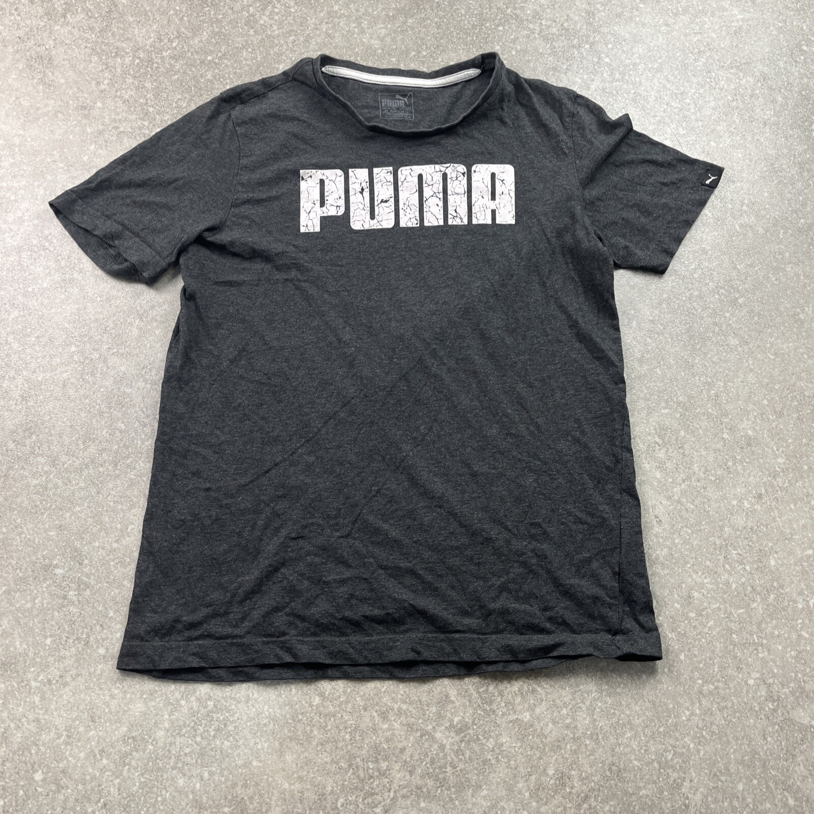 Puma Grey White Big Logo Spellout Tshirt Men’s S Paint Splatter