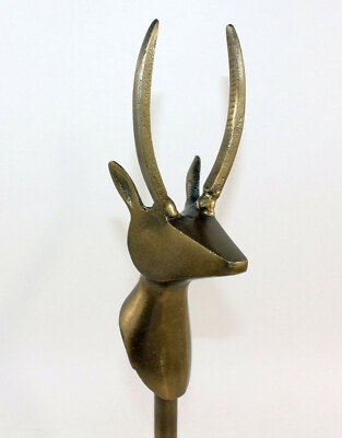 Oryx Kopf auf Sockel Antilope Hirsch Ständer Messing gold 40 cm Schädel Tier