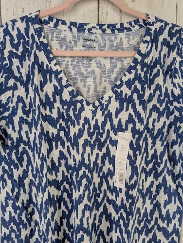 Camiseta Sonoma Talla Grande The Everyday Azul Blanca Manga Corta Cuello en V Nueva con Etiquetas - Imagen 4 de 8