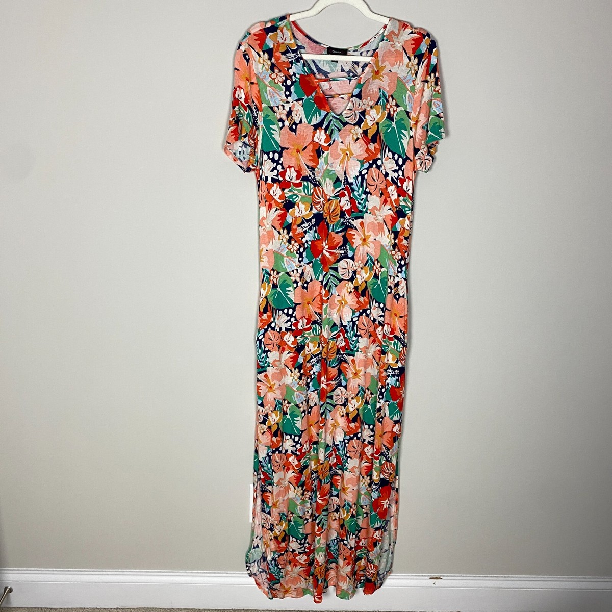 Cocomo Floral Maxi Dress Womens Large Stretchy Jersey Knit Short