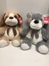 TWO NEW 16  PLUSH DOGS GRAY  BROWN New With Tags