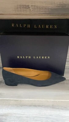 Ralph Lauren Kendry Chaussures Ballerine Femme Taille Ue 37 Daim Bleu Marine RL6 - Photo 1/4