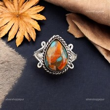 Spiny Oyster Stone 925 Sterling Silver Minimalist Dainty Statement Ring Jewelry