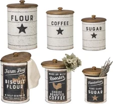 Primitives by Kathy Farmhouse Tin Canisters, Sugar/Coffee/Flour,Canisters & Jars