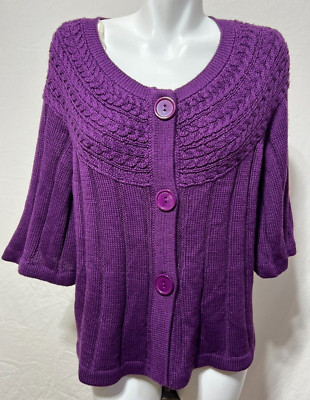 RQT Women Purple Cable Knit Sweater Cardigan Wool Blend Button Down New NWOT
