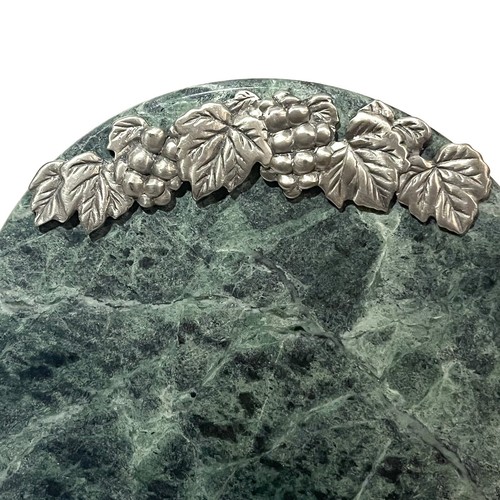 Vintage Green Marble Trivet Hot Plate Serving Stand Silver Grape Vine Leaves Vtg - Picture 4 of 8