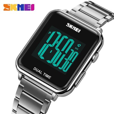 SKMEI Men's LED Digital Sport Watch Stainless Steel Dual Time for Boy Wristwatch