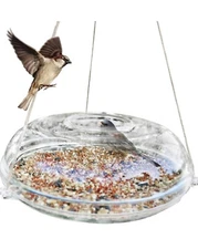 UFO Bird Feeder by Quackups Drain Holes For Rain Hang or Set Down Contains Mess