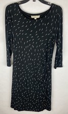Loft Medium Black Dress Womens A Line Shift Long Sleeve Stretch Knit Lined