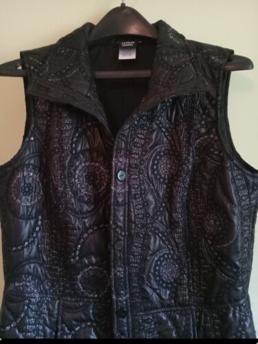 Black Silver Thread Quilted Vest Womens by Sharon 