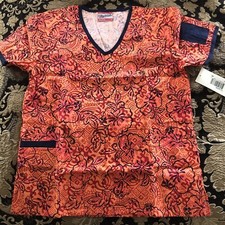 New Fashion Scrubs by Miami Uniforms. Orange/Navy Sz. Small