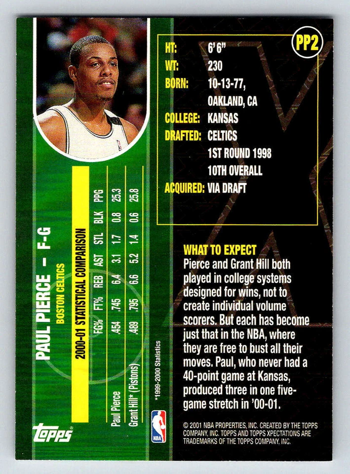 2001-02 Topps Xpectations Promos #P2 Paul Pierce (ref 191211) - Image 2 of 2