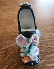 Vintage Porcelain Miniature High Heel Shoe Black Raised Polka Dot Flowers JAPAN — photo 3