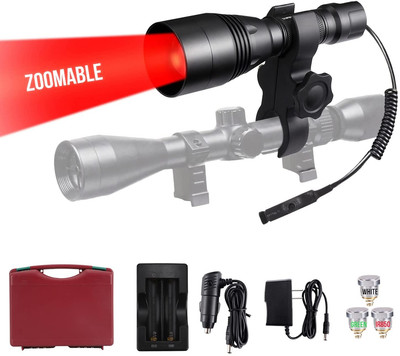 Zoomable Hunting Flashlight, Long Range, Spotlight, Infrared, IR Interchangeable