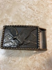 Vintage Belt Buckle Flying Eagle Mountain Patriotic Brass Wildlife Themed