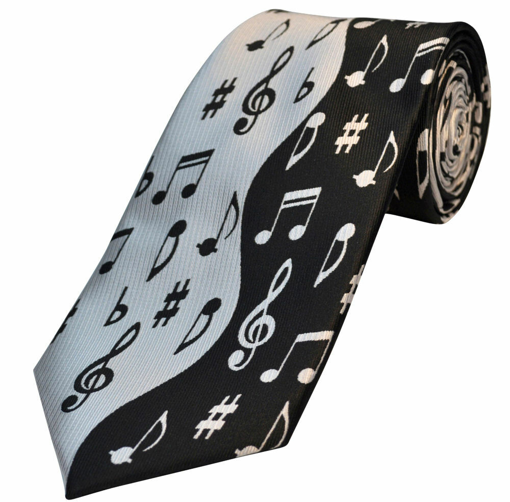 THE TIE STUDIO - Music Black & White Yin Yang Notes Men's Novelty Tie