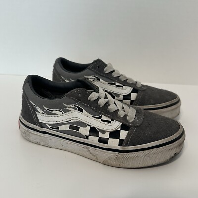 Vans Boys Ward Gray Sneaker Shoes (Flame Check) Size 11 Youth