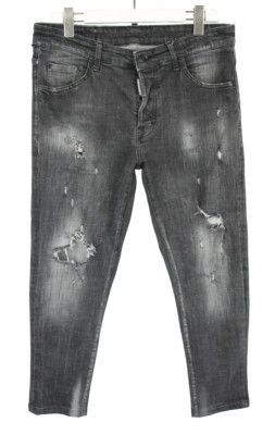 DSQUARED2 Slim Herrenjeans (Eu) 46 Zerrissen Distressed Gebleichtes Denim Grau