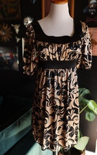 Miss Bisou Y2K Midi Dress Babydoll Floral Satin Geometric Groovy Square Neck S