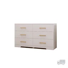 48 Inch Length Large 6 drawers Chest, with Golden Handle, White