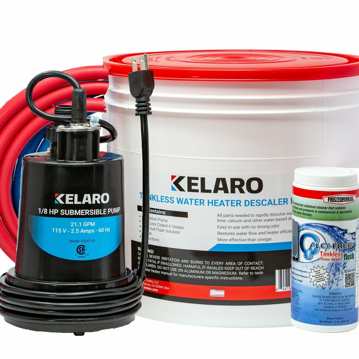 Rheem Tankless Water Heater Flushing Descaling Kit Solution Pump Hose  Bucket 644730791090 | eBay