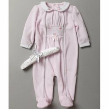 Baby Girls Pink Velour Tiny Rose Sleepsuit  & Detailed Collar & Padded Hanger 