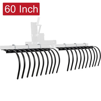 60 Inch Landscape Rake Rock Rake Pine Straw Rake 20 Tines For Tractor/ATV/UTV