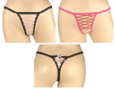 VICTORIA'S SECRET DREAM ANGELS LACE UP CROTCHLESS THONG PANTY XS S M L XL NWT