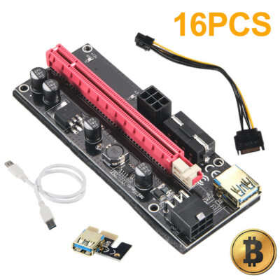 16 PCS VER009S PCI-E Riser Card PCIe 1x to 16x USB 3.0 Data Cable Bitcoin Mining