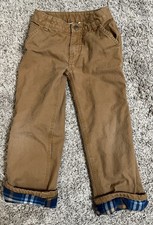 Carhartt Kids Size 6 Flannel Lined Canvas Carpenter Pants Brown Duck Plaid