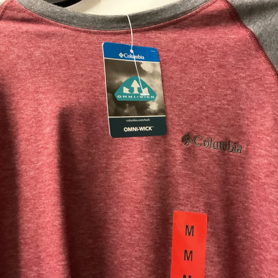 Columbia Men's Long Sleeve Raglan Tee Burgundy Gray Medium - Image 2 of 3