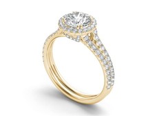 14K Yellow Gold 3 CT Center Solitaire Lab Grown Wedding Double Row Pave Ring