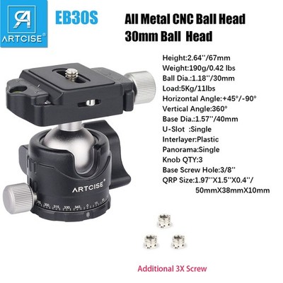 Low Profile Tripod Head 30MM Ball Diameter mini All metal ball head for Camera
