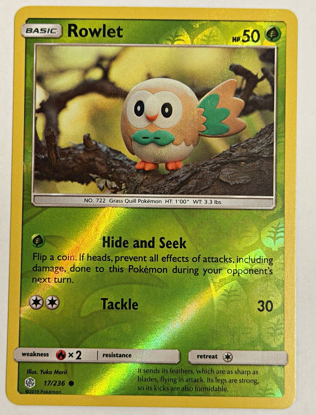 Pokemon TCG Rowlet 17/236 SM Cosmic Eclipse Reverse Holo Common EN 2019 HP50
