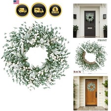 Corona verde artificial para puerta principal 22 pulgadas decoración granja primavera verano